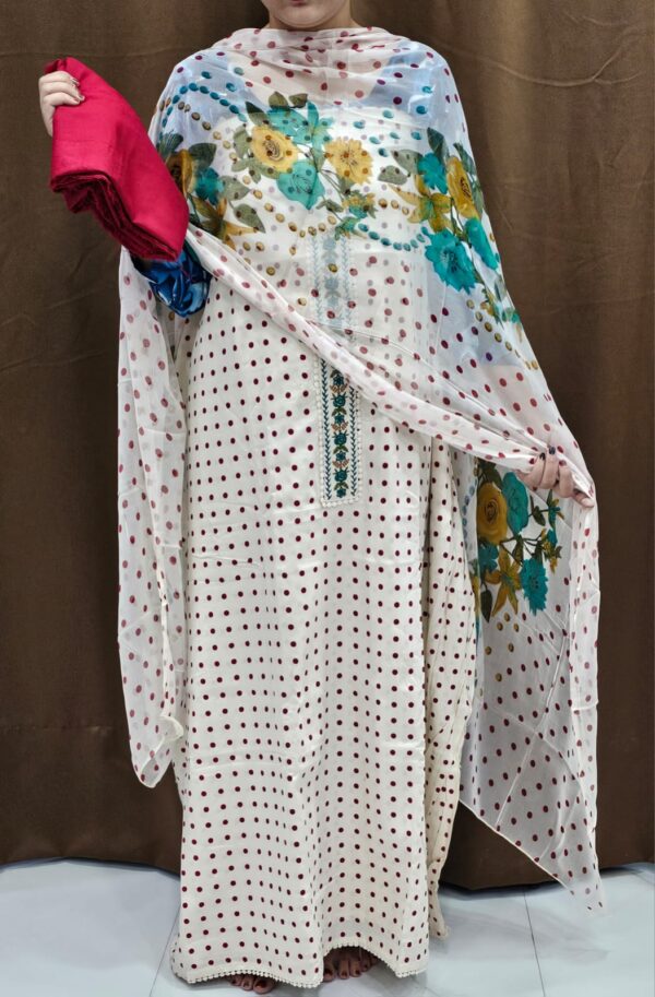 polka cotton suit with chiffon dupatta