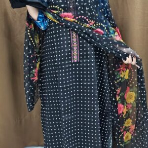 polka cotton suit with chiffon dupatta