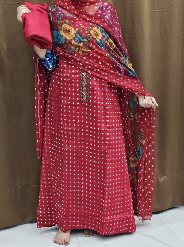 polka cotton suit with chiffon dupatta - Image 4